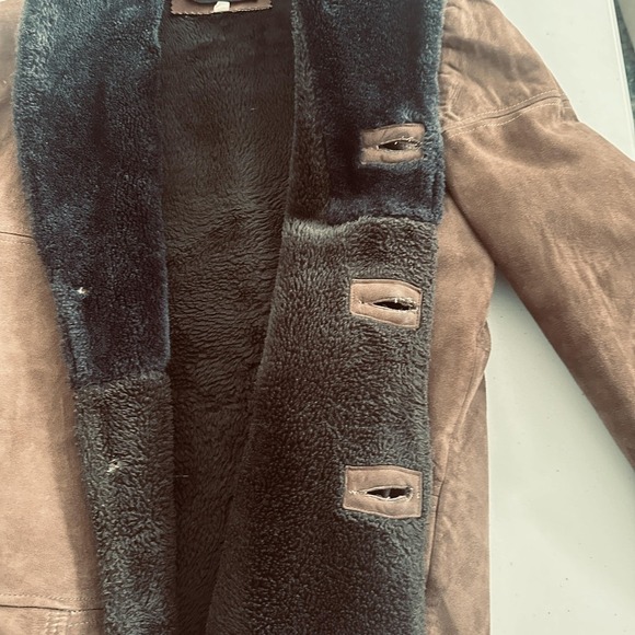 Vintage 70s Jacket Mens 38 Suede Leather Sherpa Lined Shawl Marlboro Coat - Picture 9 of 16